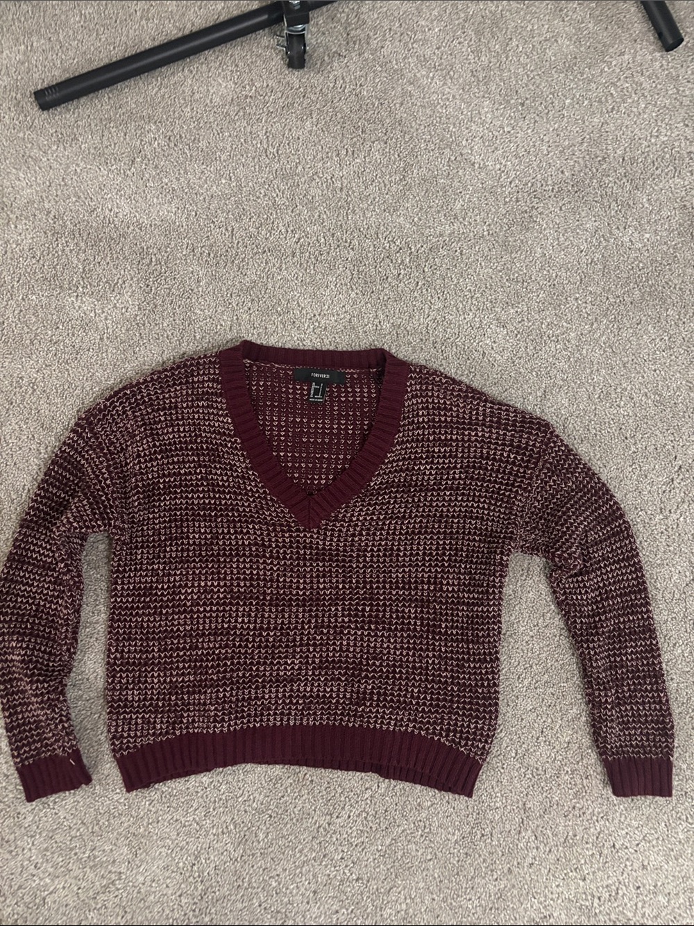 Forever 21 Burgundy Maroon V-Neck Knit Sweater